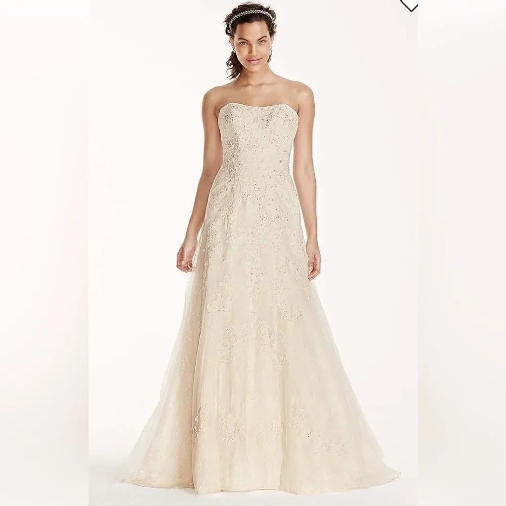 David’s Bridal jewel lace a-line wedding dress with beading Size 10